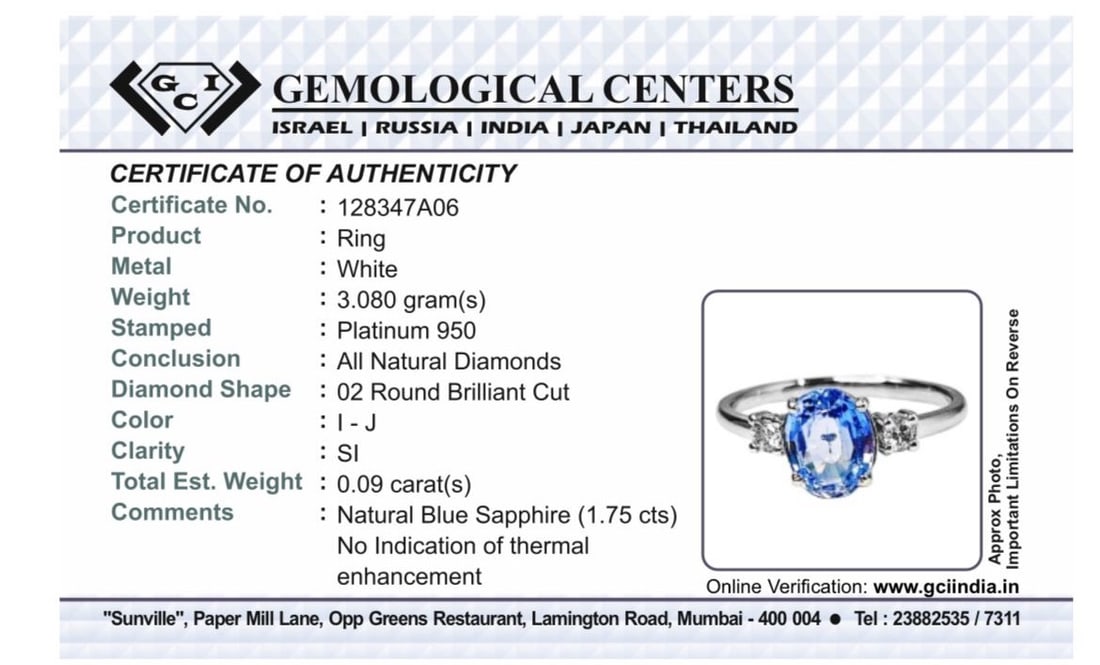 Beautiful 1.75 Ct Unheated Ceylon Cornflour Blue Sapphire Diamonds & 950 Platinum - 11