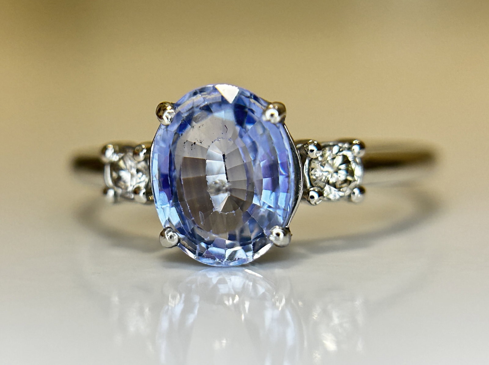 Beautiful 1.75 Ct Unheated Ceylon Cornflour Blue Sapphire Diamonds & 950 Platinum - 2