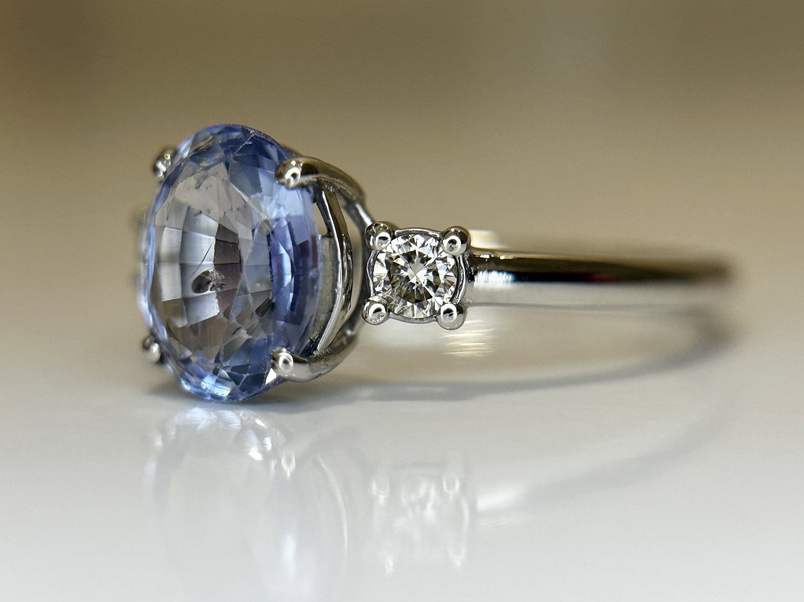 Beautiful 1.75 Ct Unheated Ceylon Cornflour Blue Sapphire Diamonds & 950 Platinum - 3