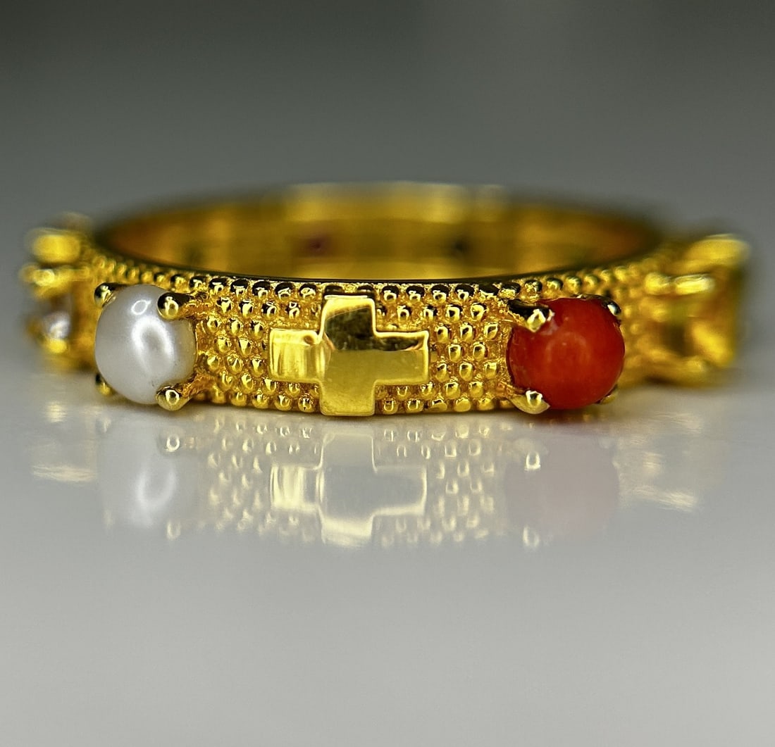 Beautiful Natural Multi Gemstone Rosary & 18k Gold: Title: Beautiful Natural Multi Gemstone Rosary & 18k Gold Description: Beautiful Natural Multi Gemstone Rosary & 18k Gold Beautiful Gemstone Rosary ring created in this style is a symbol of