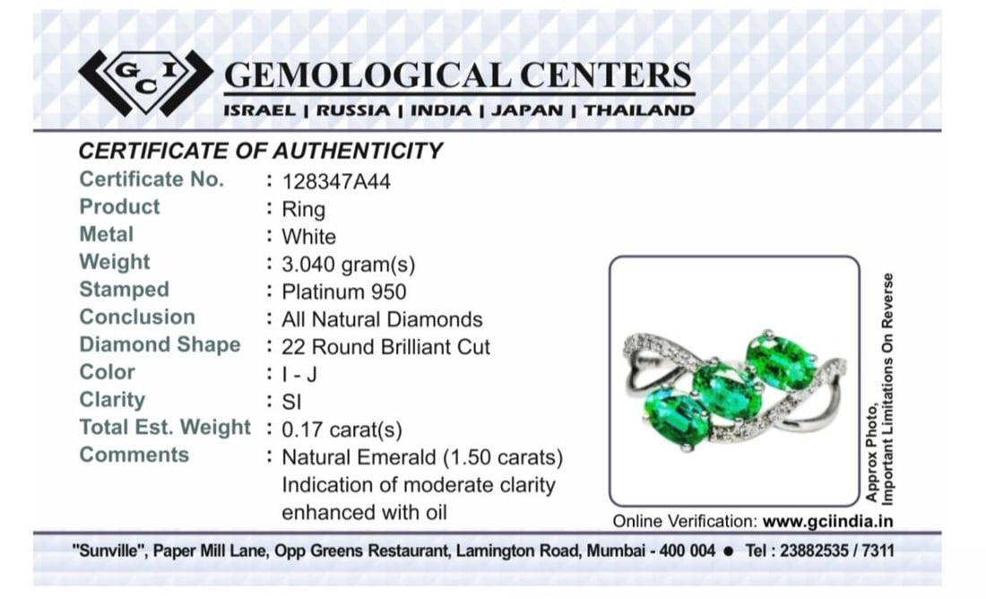 Beautiful 1.50 CT Natural Emerald Ring With Natural Diamonds & Platinum 950 - 7