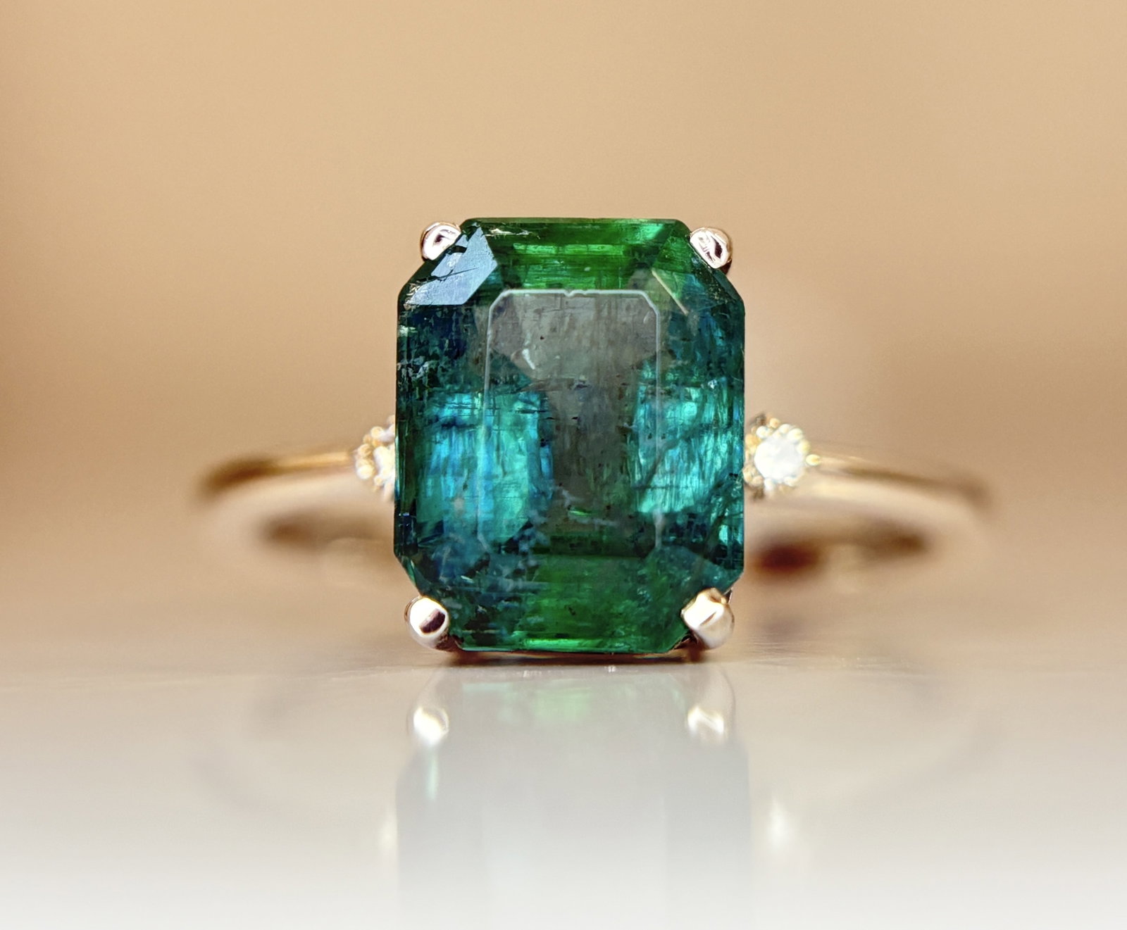 Beautiful 3.01 CT Natural Emerald Ring With Natural Diamonds & Platinum 950 - 3