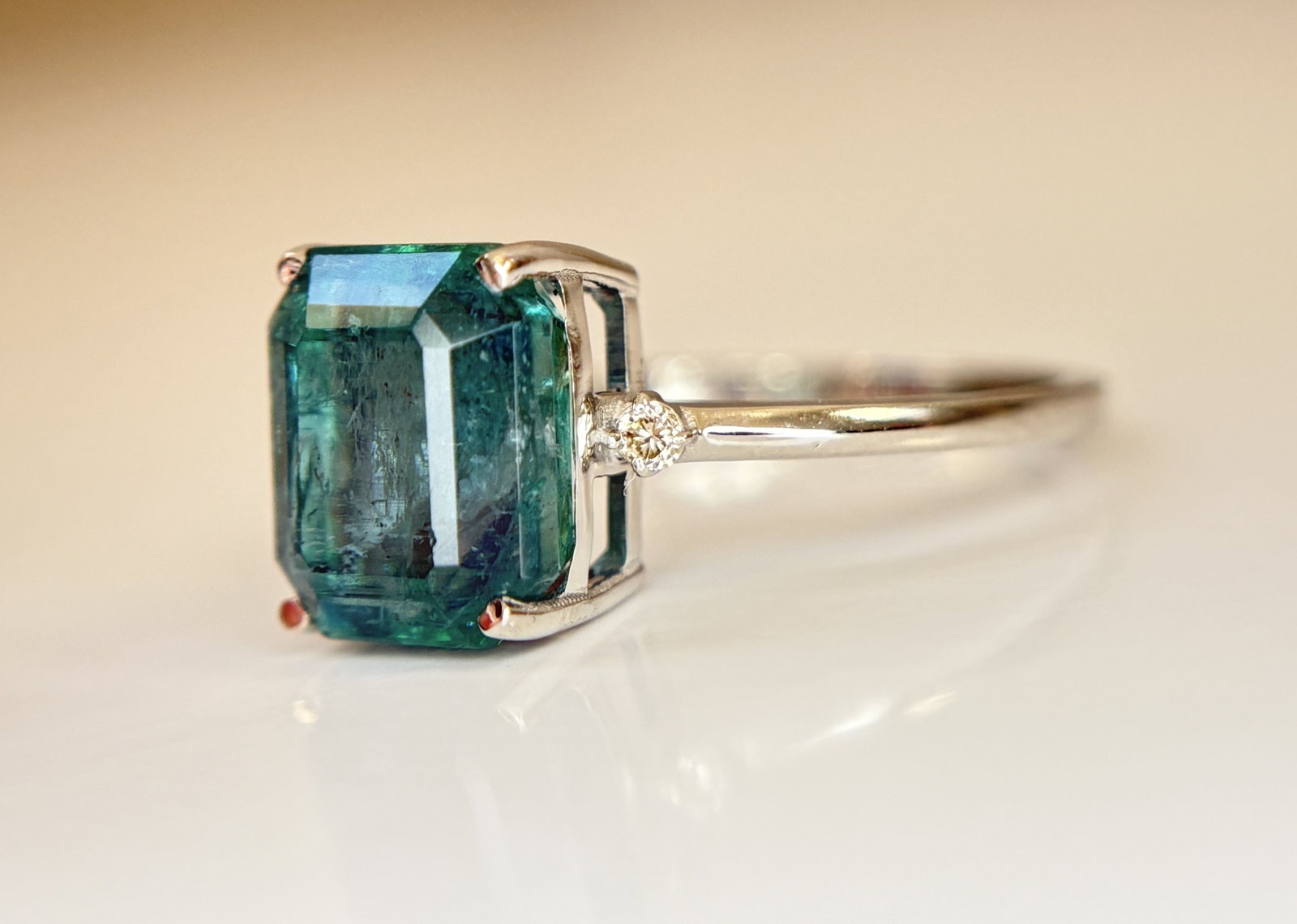 Beautiful 3.01 CT Natural Emerald Ring With Natural Diamonds & Platinum 950 - 7