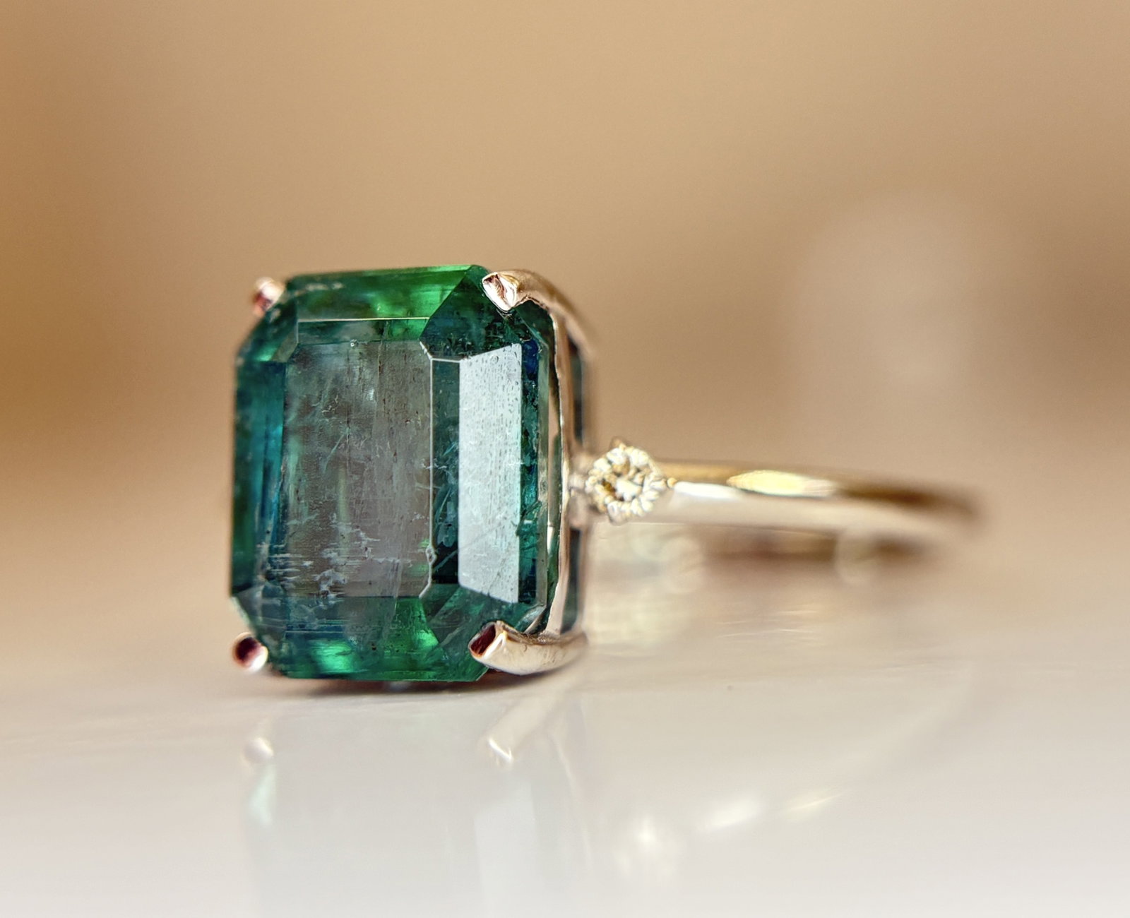 Beautiful 3.01 CT Natural Emerald Ring With Natural Diamonds & Platinum 950 - 8