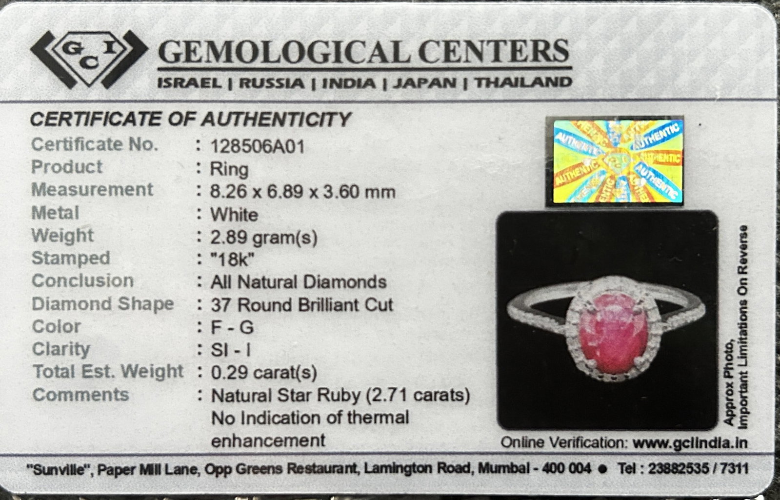 Natural Star Ruby Ring 2.71ct With Natural Diamonds & 18k Gold - 9