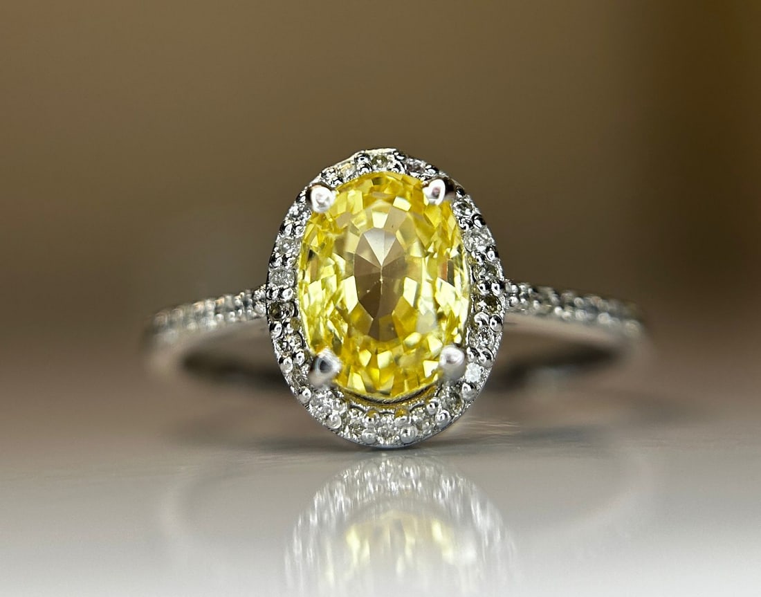 Beautiful Unheated Untreated Natural Ceylon Yellow Sapphire Diamonds & 18k Gold - 10