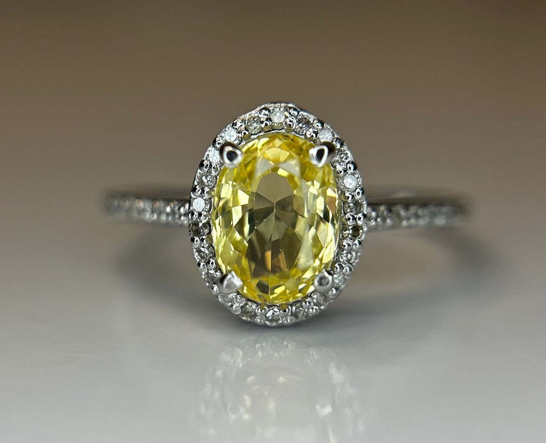Beautiful Unheated Untreated Natural Ceylon Yellow Sapphire Diamonds & 18k Gold: Title: Beautiful Unheated Untreated Natural Ceylon Yellow Sapphire Diamonds & 18k Gold Description: Beautiful 1.82 ct Natural Ceylon yellow Sapphire With Natural Diamonds & 18k White Gold.&