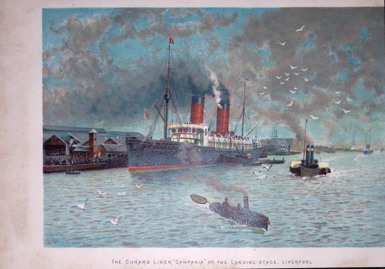 Liverpool Docks Landing Stage The Campania Ship Antique Chromolithograph 7-TR (1 of 2)