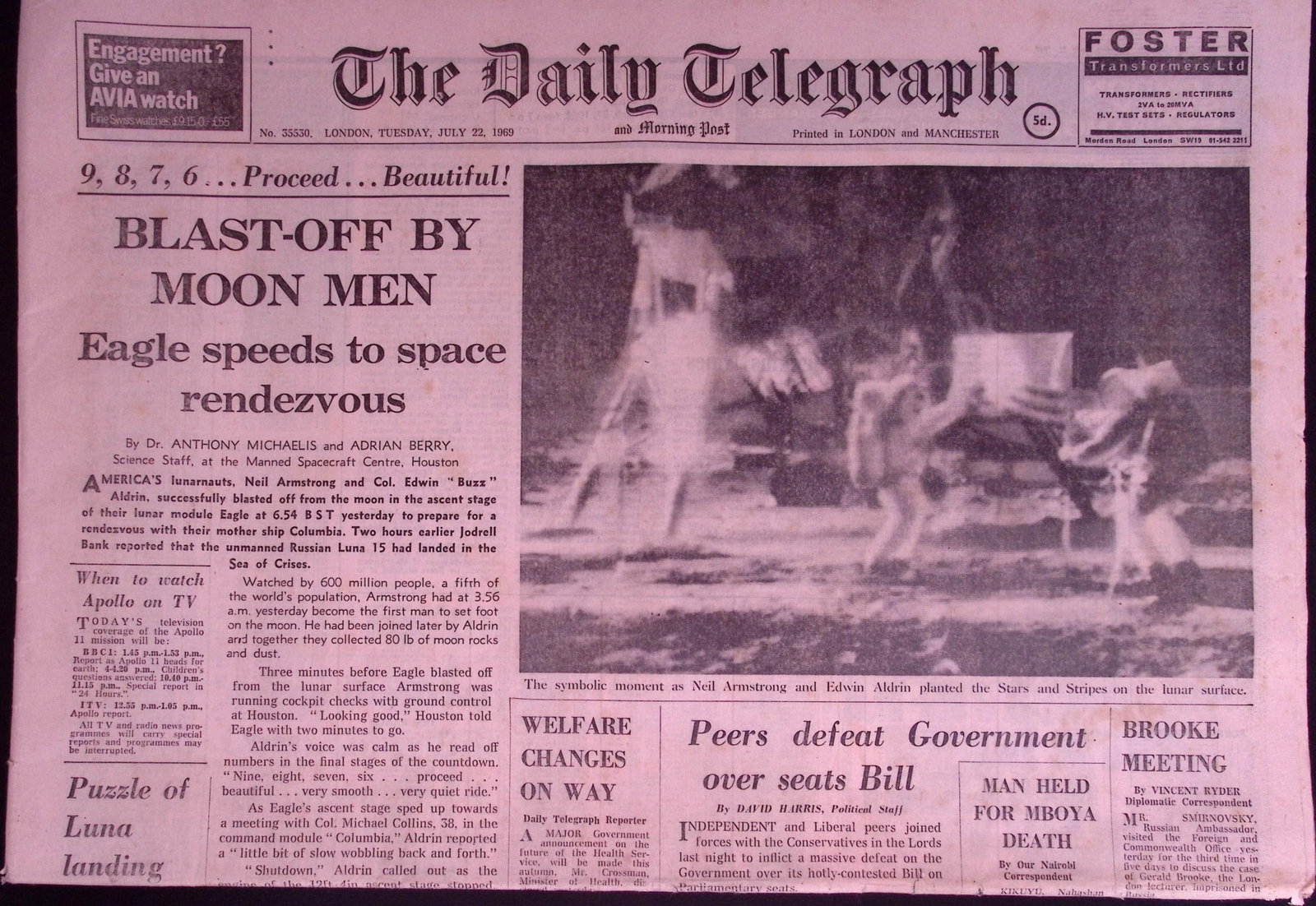 Apollo 11 Man on The Moon Daily telegraph Newspaper Coverage (1 of 2)