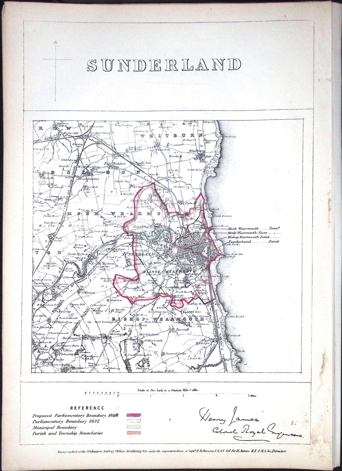 Sunderland Tyne & Wear Boundary Commission 157-Year-Old Coloured Antique Map.: Title: Sunderland Tyne & Wear Boundary Commission 157-Year-Old Coloured Antique Map. Description: Sunderland Tyne & Wear Boundary Commission 157-Year-Old Coloured Antique Map. Original