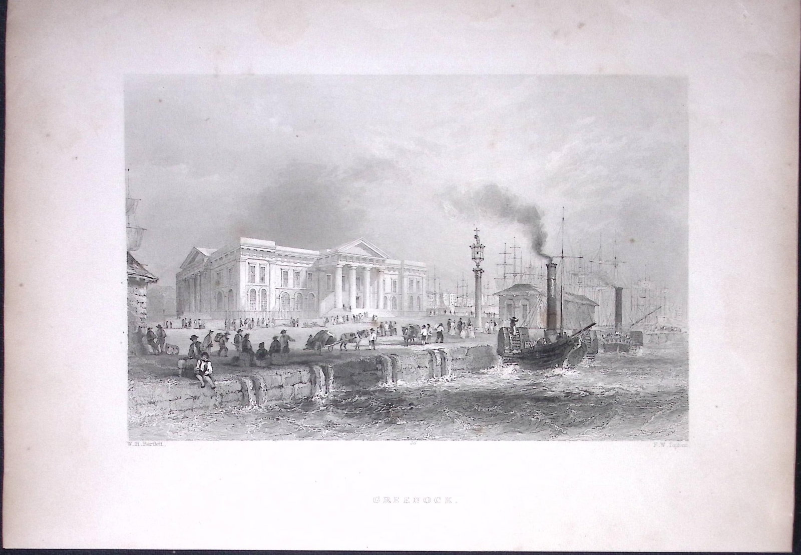 View of Greenock Scotland WH Bartlett 1842 Antique Steel Engraving-18-TR: Title: View of Greenock Scotland WH Bartlett 1842 Antique Steel Engraving-18-TR Description: This Steel Engraved Print Has Been Removed from an Antique 1842 Edition of. Finden’s The Ports,