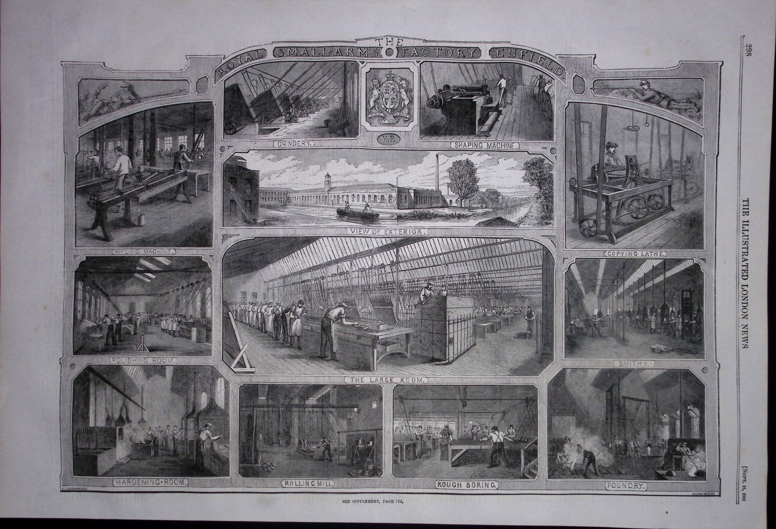 Enfield Royal Small Arms Factory 165 Years-Old Antique Woodcut Engraving (1 of 1)