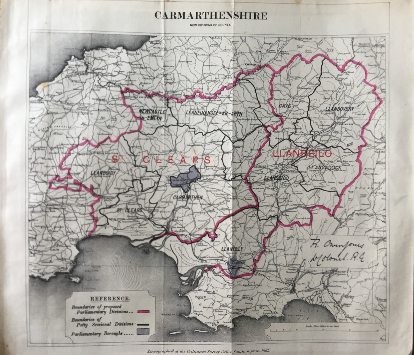 Antique 139 Years-Old Scarce Map Carmarthenshire 1885 Boundary Changes. (1 of 6)