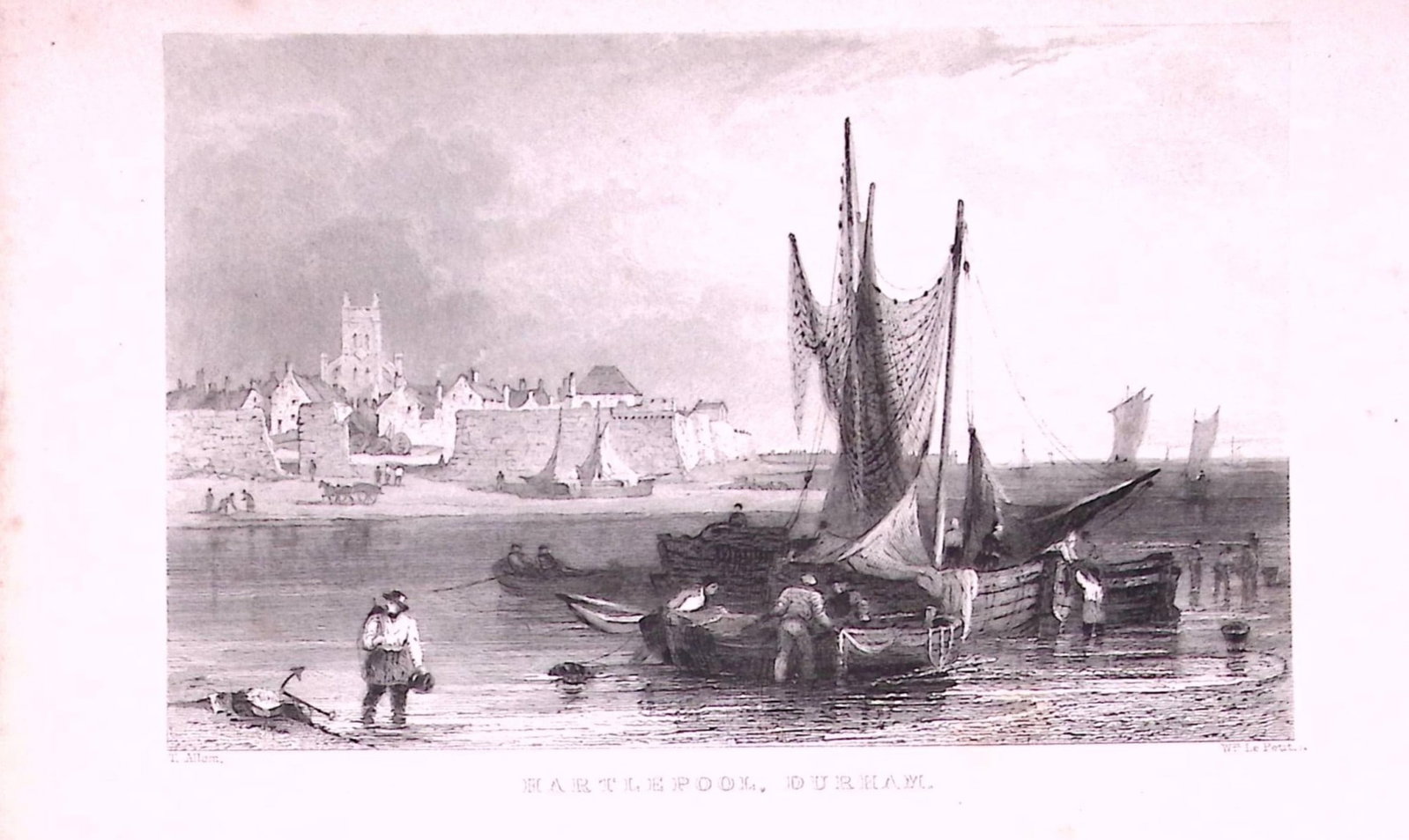 Hartlepool Town & Harbour Durham 1835 Antique Steel Engraving-22-TR: Title: Hartlepool Town & Harbour Durham 1835 Antique Steel Engraving-22-TR Description: This Steel Engraved Print Has Been Removed from an Antique 1835 Edition of. Westmorland, Cumberland,