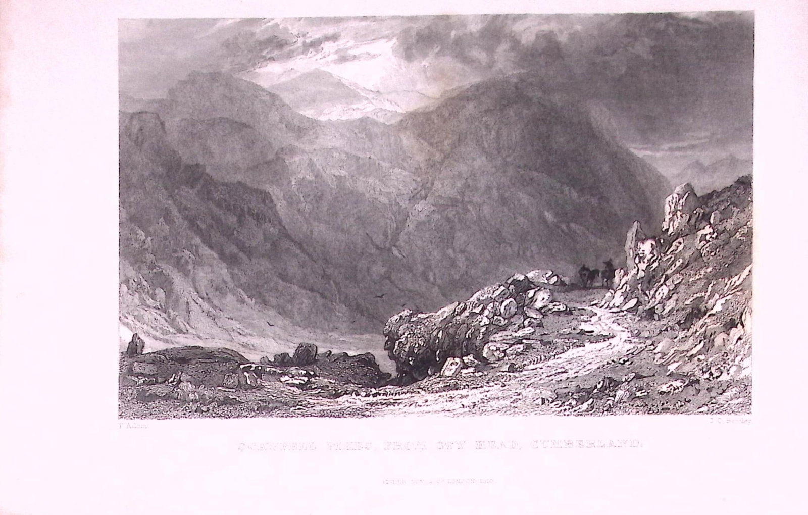 Scafell Pikes From Sty Head Lake District Antique Steel Engraving-42-TR: Title: Scafell Pikes From Sty Head Lake District Antique Steel Engraving-42-TR Description: This Steel Engraved Print Has Been Removed from an Antique 1835 Edition of. Westmorland, Cumberland,