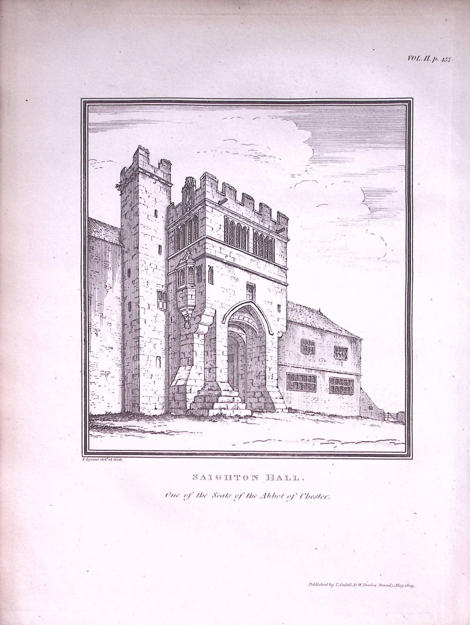 Chester Saighton Hall Antique 216-Year-Old Copperplate Print -5-TR: Title: Chester Saighton Hall Antique 216-Year-Old Copperplate Print -5-TR Description: This Antique Copperplate Print Has Been Removed from an Edition of. Magna Britannia The County Palatine of
