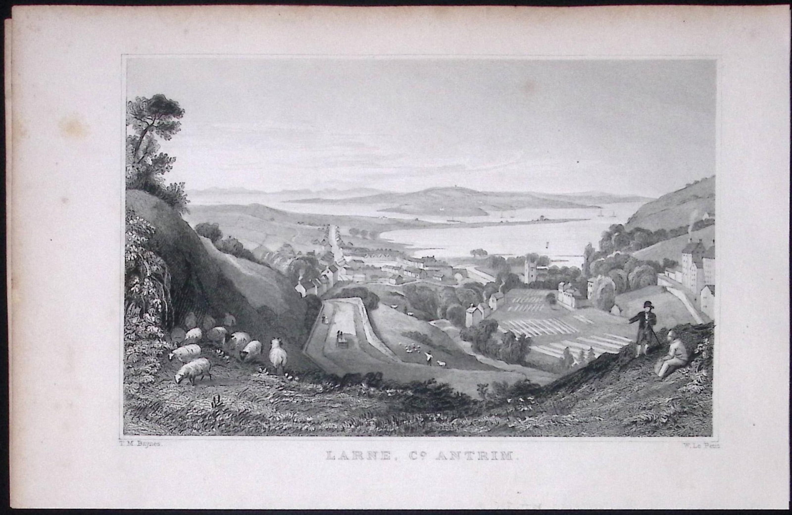 Larne Town View Antrim Ireland 194 Years Old Antique Steel Engraving-6: Title: Larne Town View Antrim Ireland 194 Years Old Antique Steel Engraving-6 Description: This Plate Was Removed from an Edition of Ireland Illustrated, from Original Drawings These 194-Year-Old