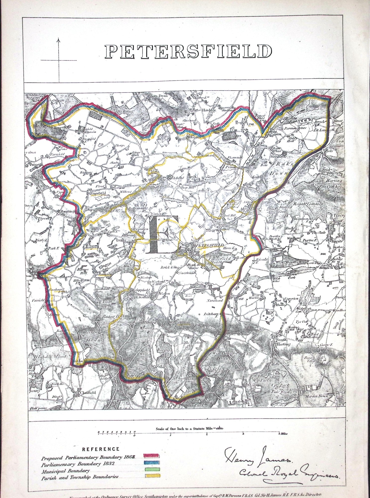 Petersfield Hampshire Boundary Commission 157-Year-Old Coloured Antique Map. (1 of 1)