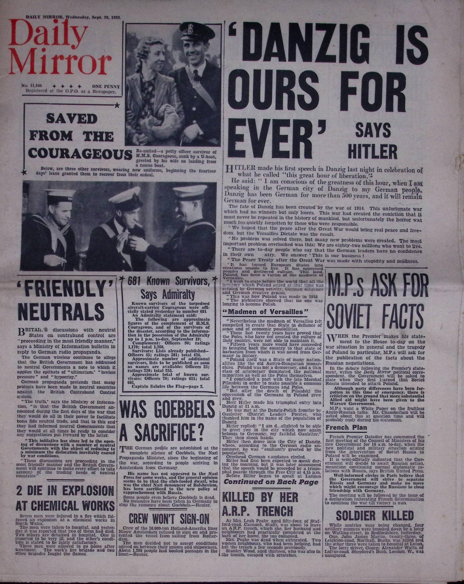 Job-Lot Original 1939 WW2 Newspapers Images & Reports of The War-22. - 2