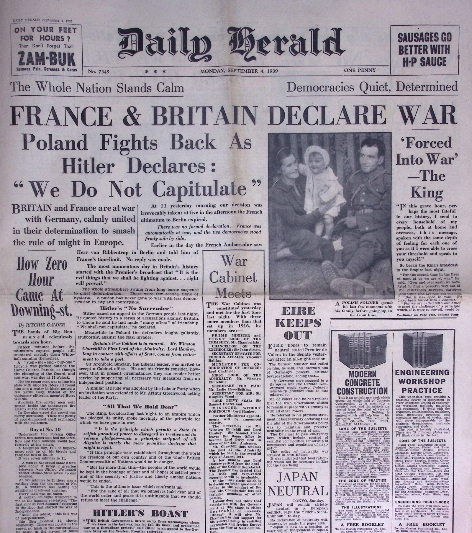 Britain & Allies Declaration of War on Germany WW2 Original 1939 Newspaper-10. (1 of 9)