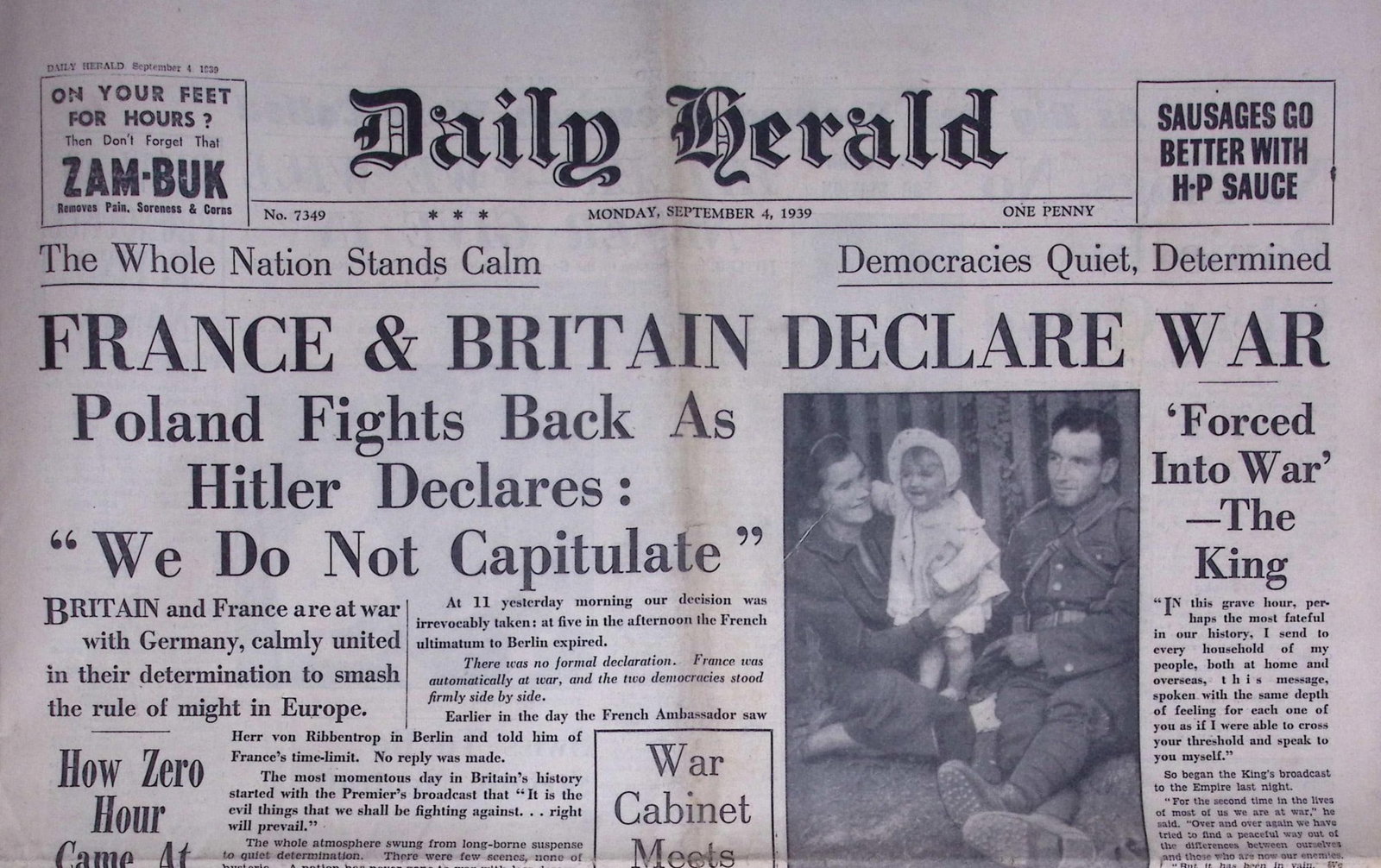 Britain & Allies Declaration of War on Germany WW2 Original 1939 Newspaper-10. - 2