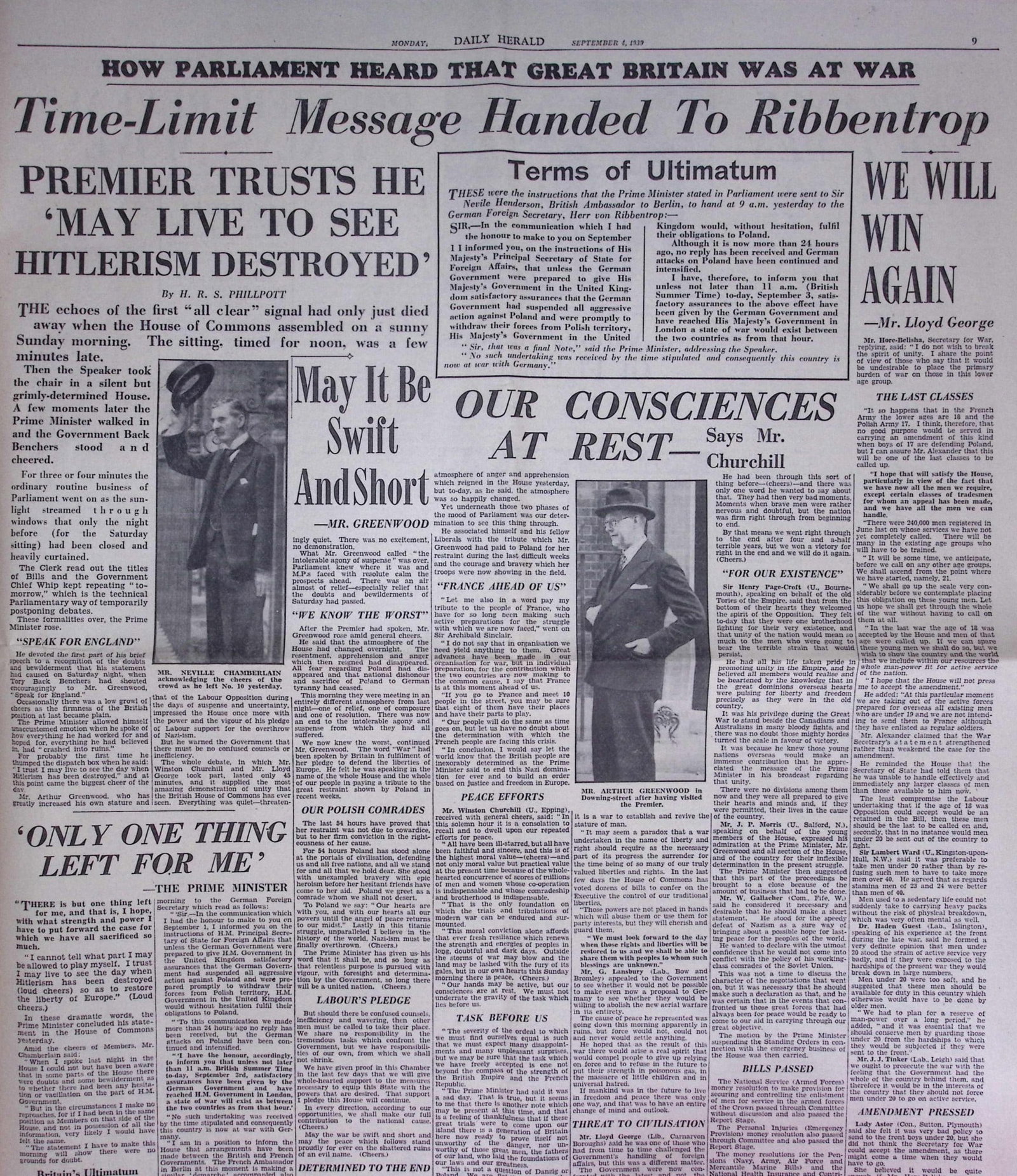 Britain & Allies Declaration of War on Germany WW2 Original 1939 Newspaper-10. - 5