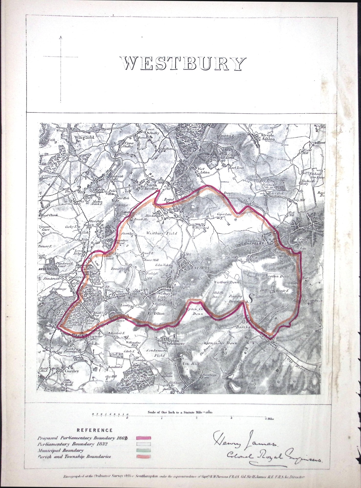Westbury Wiltshire Boundary Commission 157-Year-Old Coloured Antique Map.: Title: Westbury Wiltshire Boundary Commission 157-Year-Old Coloured Antique Map. Description: Westbury Wiltshire Boundary Commission 157-Year-Old Coloured Antique Map. Original Antique Lithograph Map