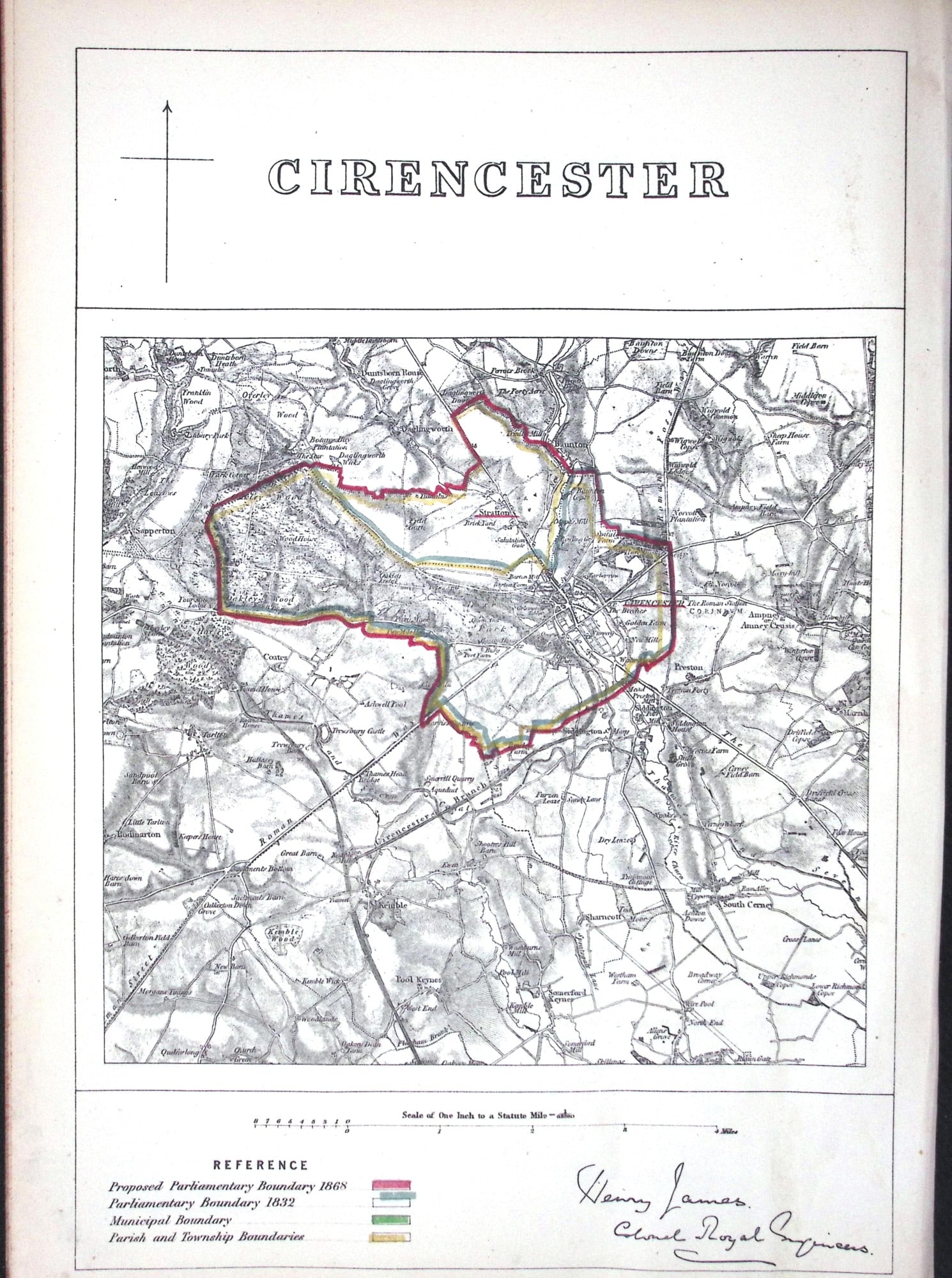 Cirencester Gloucestershire Boundary Commission 157-Year-Old Coloured Antique Map. (1 of 1)