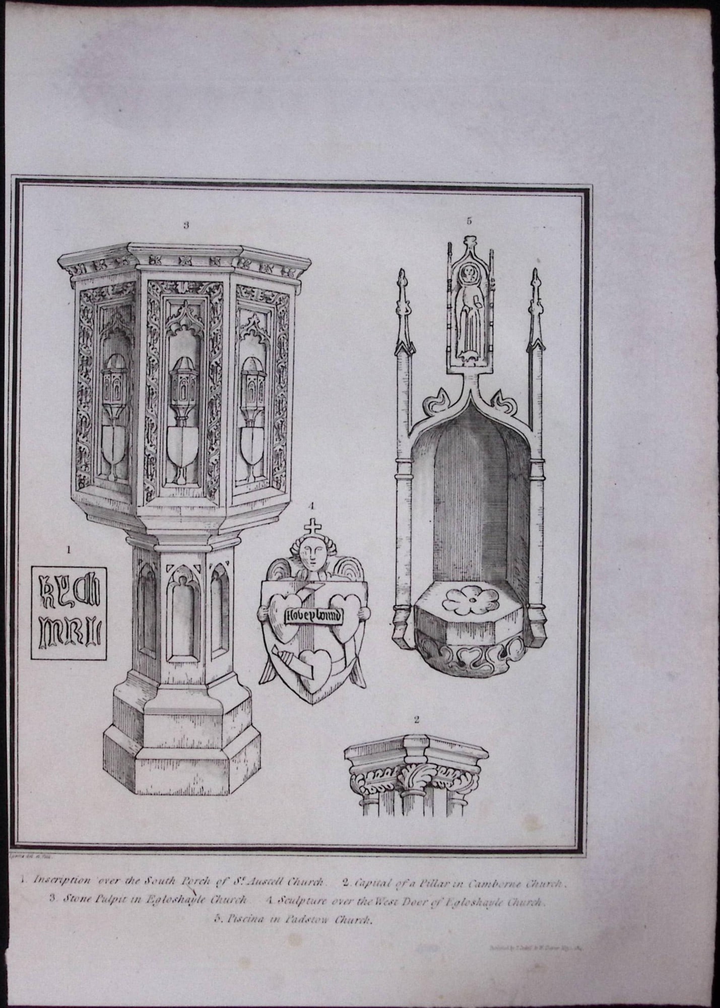 Cornwall South Porch St Austell Church Rare Antique Copper Plate Etching By S Lyons (1 of 2)