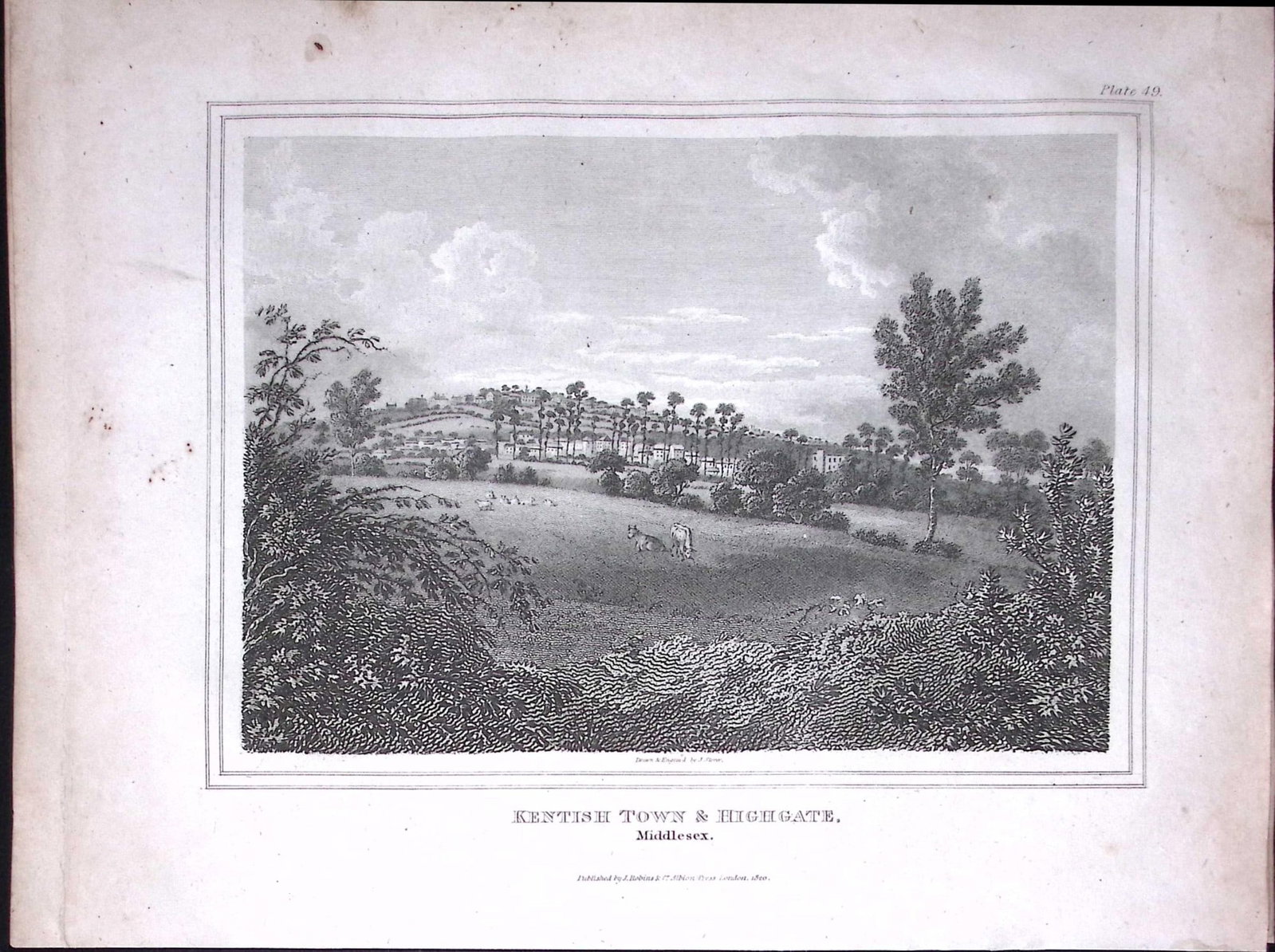 London Kentish Town & Highgate 176 Years-Old Antique Engraving-4-TR: Title: London Kentish Town & Highgate 176 Years-Old Antique Engraving-4-TR Description: This Antique Engraving Has Been Removed from an Antique 1850 Edition of. The New British Traveller or