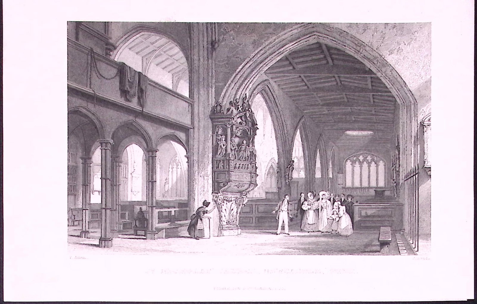 St Nicholas Church Newcastle 1835 Antique Steel Engraving-6-TR. (1 of 2)