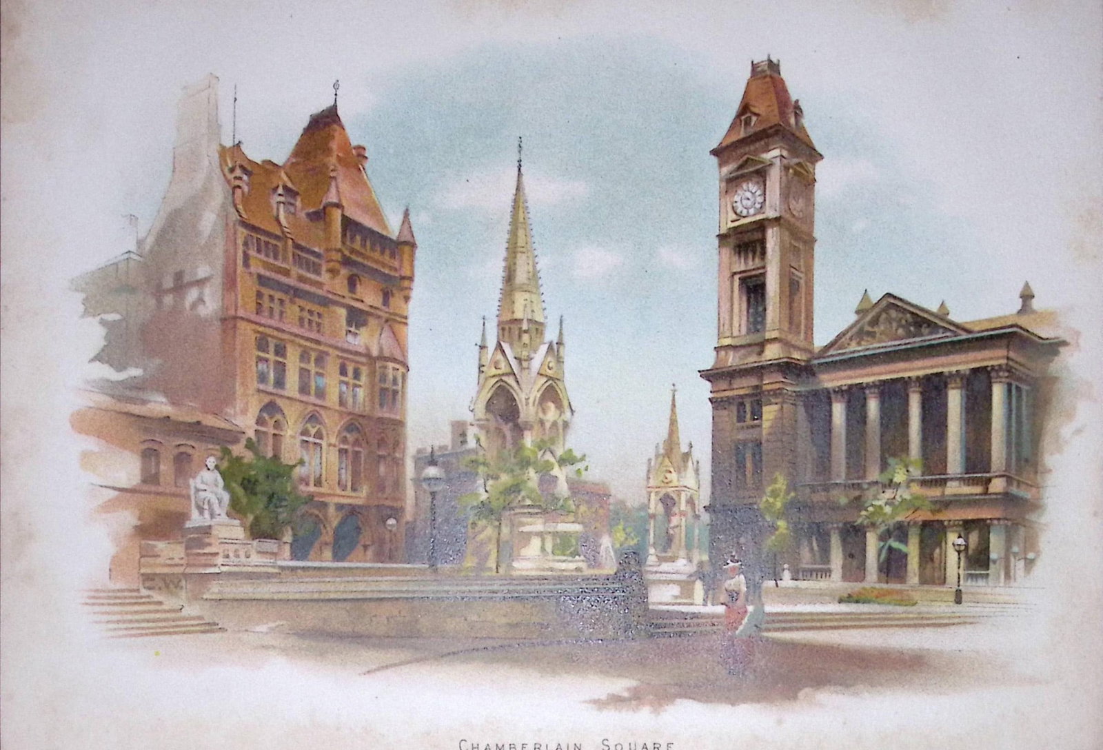 Chamberlain Square Birmingham Antique Chromolithograph 4-TR: Title: Chamberlain Square Birmingham Antique Chromolithograph 4-TR Description: This Antique Chromolithograph Has Been Removed from an Edition of. Cassells History of England Published by AW