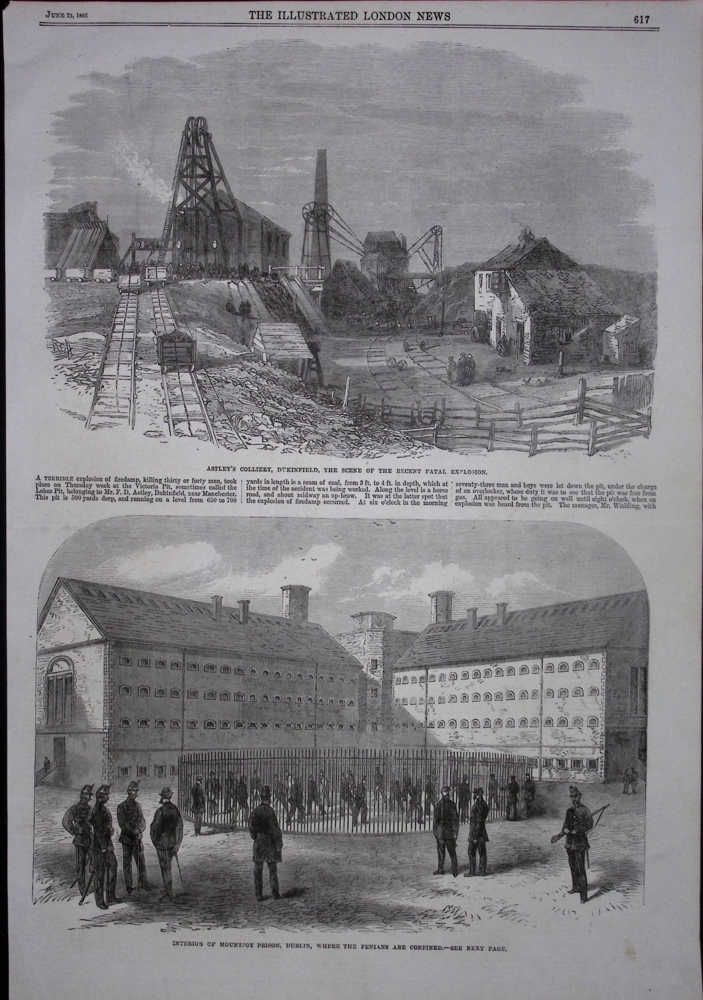 Irish Fenian Prisoners Confined at Mountjoy Prison Dublin 1866 Woodcut. (1 of 1)