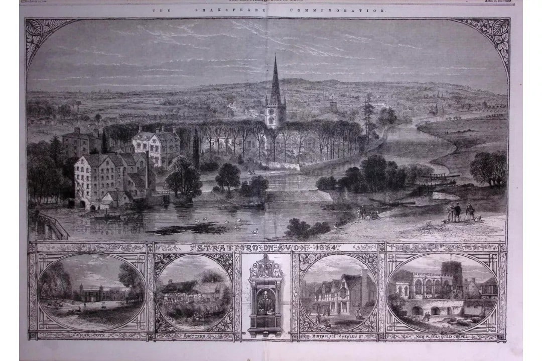 Stratford Upon Avon Antique Large Wood-Engraving Shakespeare Anniversary-3. (1 of 2)