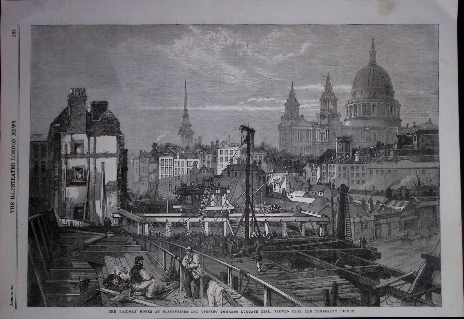 Railway Works At Blackfriars & Ludgate Hill London Antique Woodcut Engraving. (1 of 1)