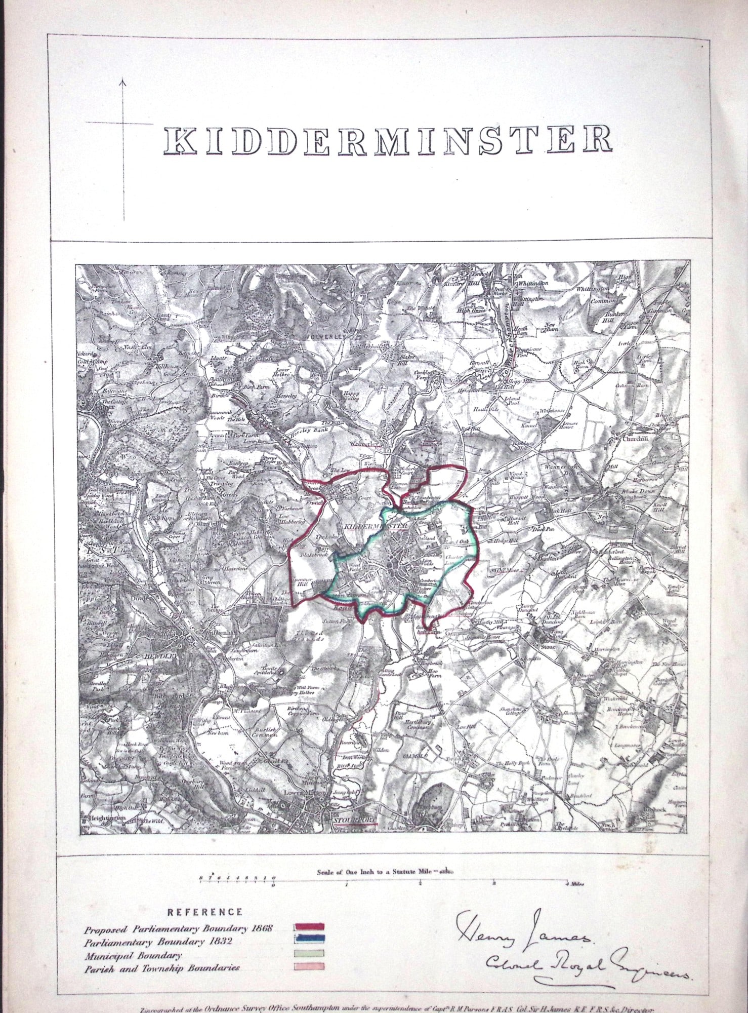 Kidderminster Midlands Boundary Commission 157-Year-Old Coloured Antique Map. (1 of 1)