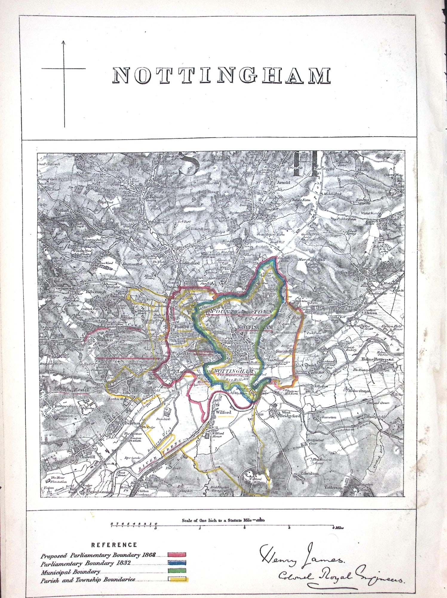 Nottingham City & District Boundary Commission 157-Year-Old Coloured Antique Map.: Title: Nottingham City & District Boundary Commission 157-Year-Old Coloured Antique Map. Description: Nottingham City & District Boundary Commission 157-Year-Old Coloured Antique Map. O