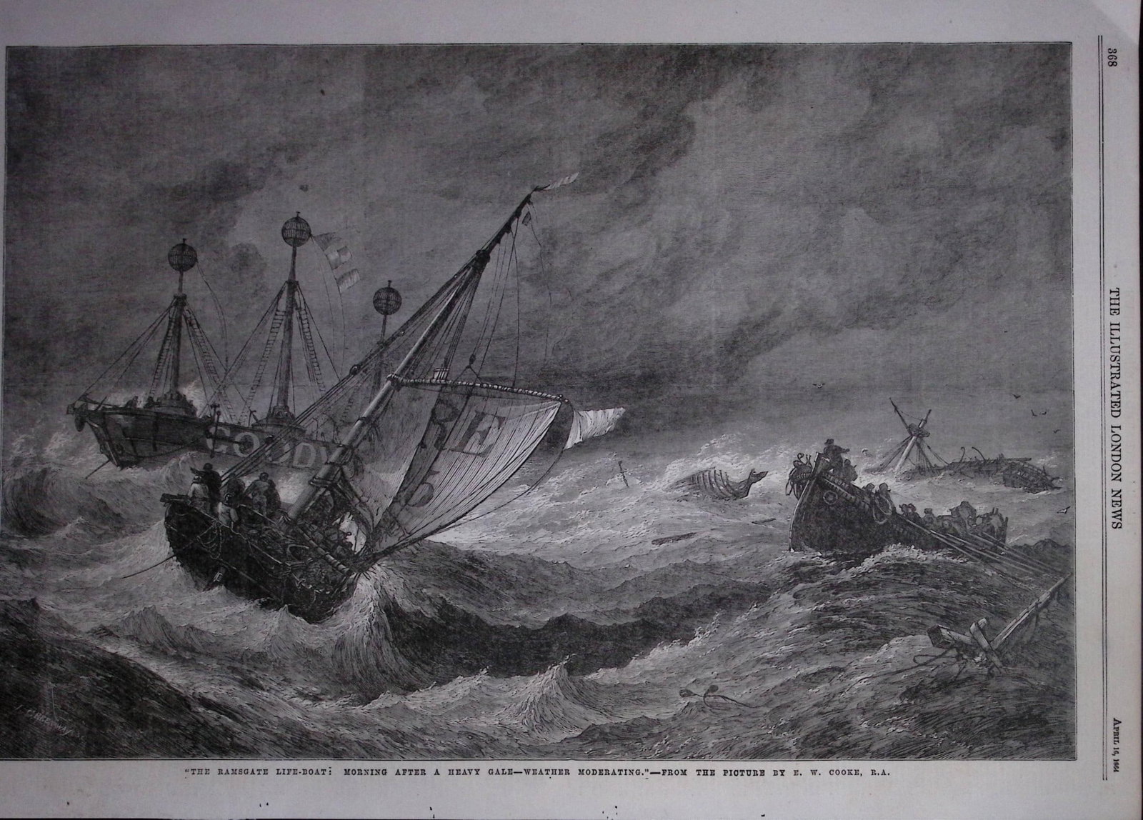 Ramsgate Lifeboat In Heavy Gale 1864 Antique Woodcut Engraving. (1 of 1)