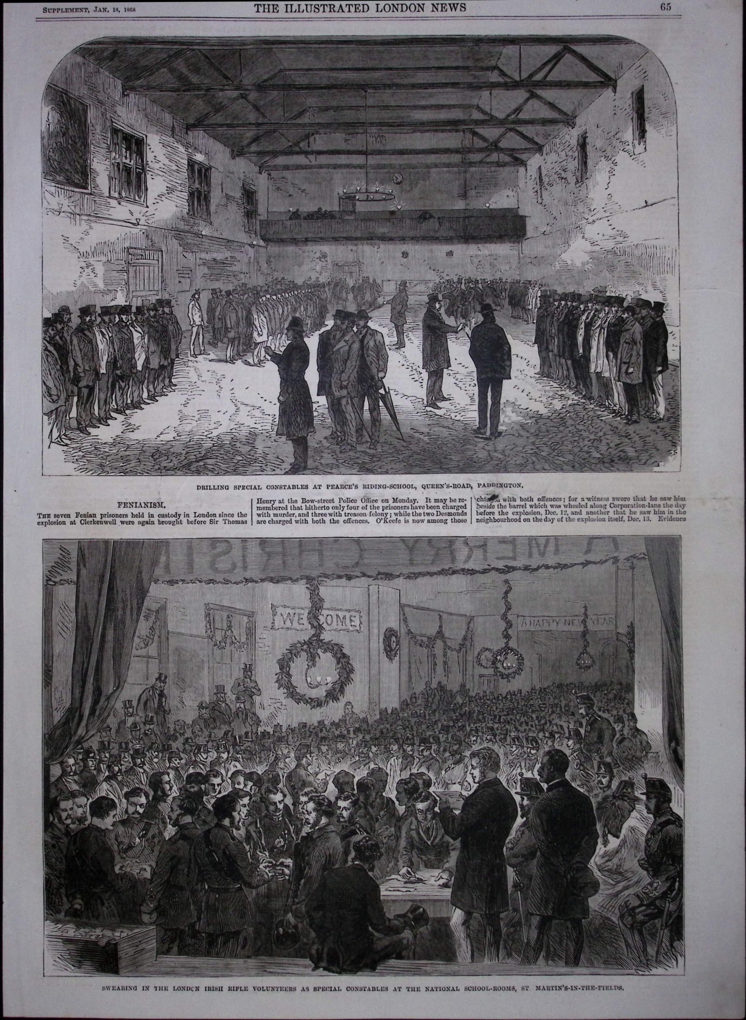 Irish Fenian Conspiracy in Ireland Special Constables Being Trained 1868 Woodcut. (1 of 1)