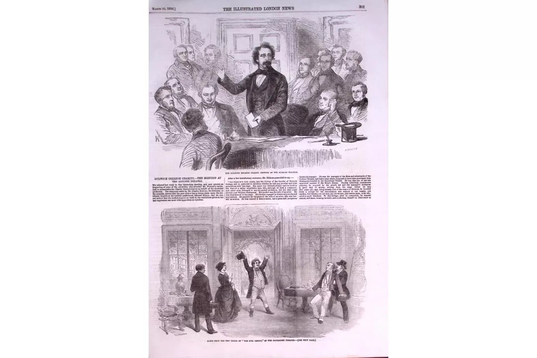 Charles Dickens Dulwich College Charity Meeting Antique 170 Years-Old Illustration-6. (1 of 3)