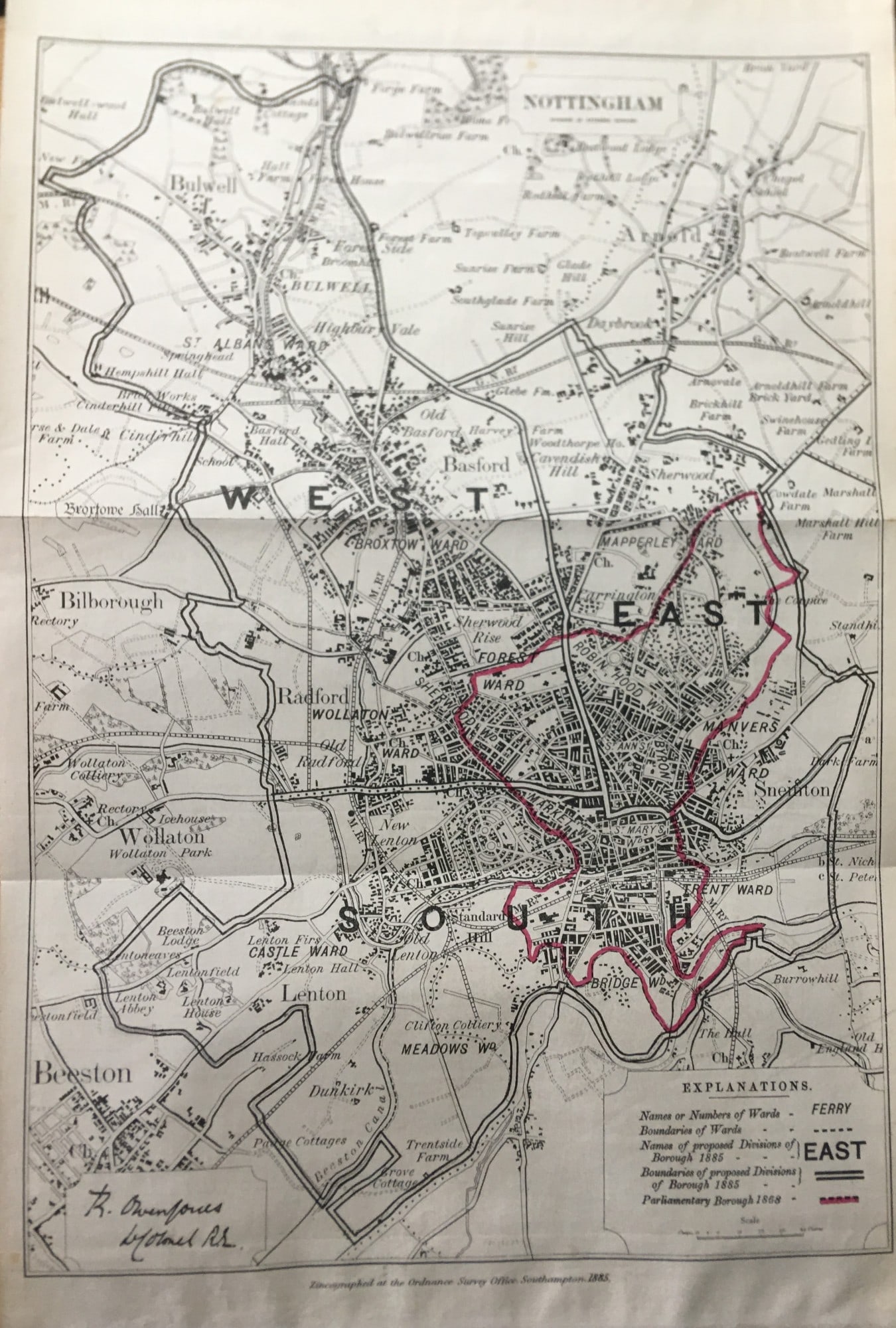 Antique 139 Years-Old Scarce Map City of Nottingham 1885 Boundary Changes.: Title: Antique 139 Years-Old Scarce Map City of Nottingham 1885 Boundary Changes. Description: Antique 139 Years-Old Scarce Map City of Nottingham 1885 Boundary Changes. Zincographed Ordnance Survey