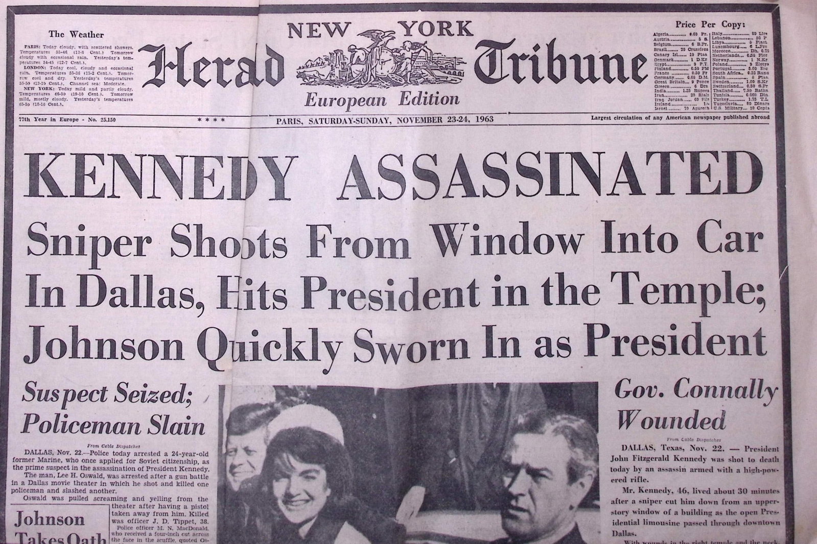 President Kennedy Assassinated Genuine the New York Tribune Newspaper-32. (1 of 6)