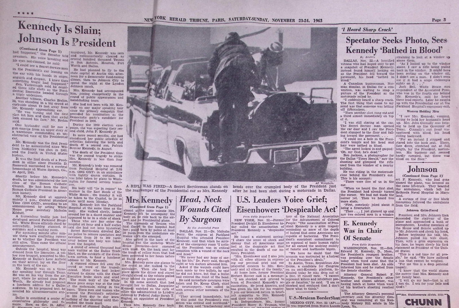 President Kennedy Assassinated Genuine the New York Tribune Newspaper-32. - 2