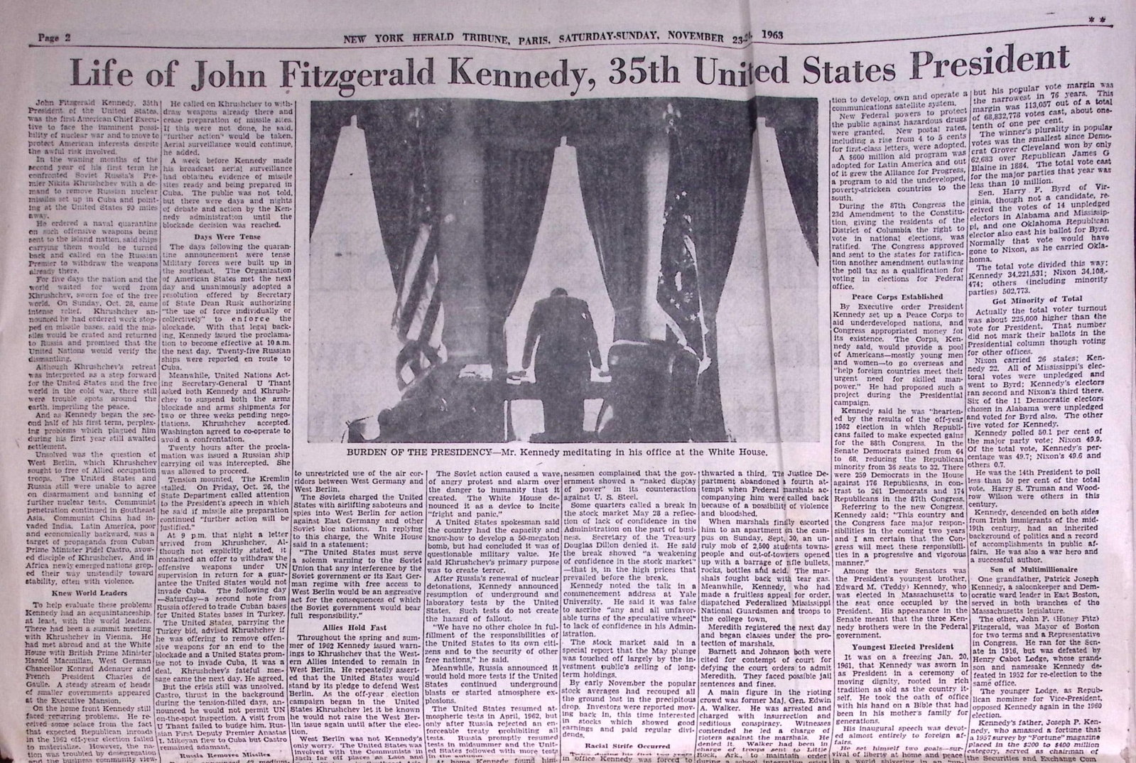 President Kennedy Assassinated Genuine the New York Tribune Newspaper-32. - 5