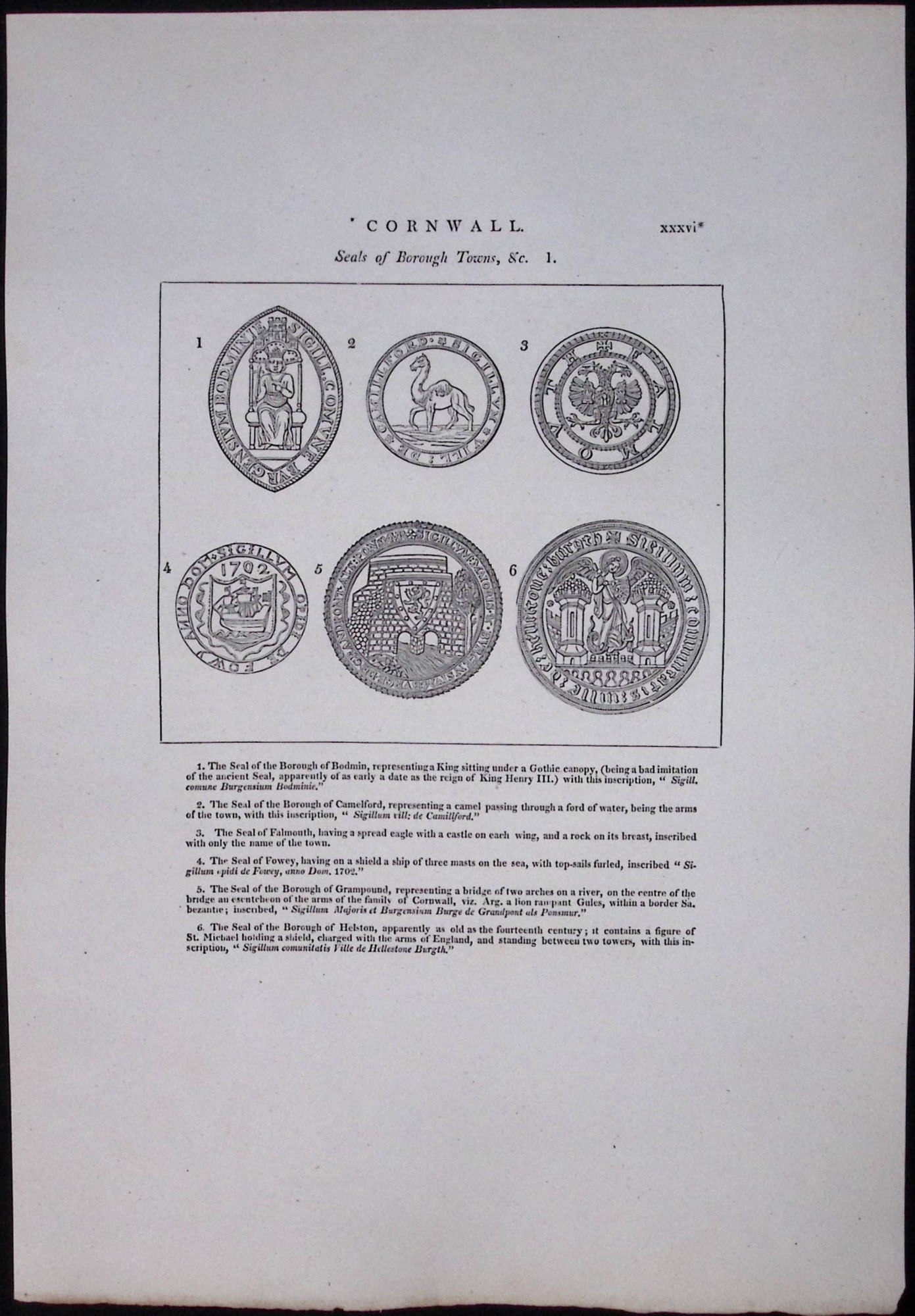 Cornwall Seals of Borough Towns Rare 211 Year-Old Antique Copper Plate Etching 1.: Title: Cornwall Seals of Borough Towns Rare 211 Year-Old Antique Copper Plate Etching 1. Description: This 211-Year-Old Antique Copper Plate Etching Was Removed From. An Antique Edition of a