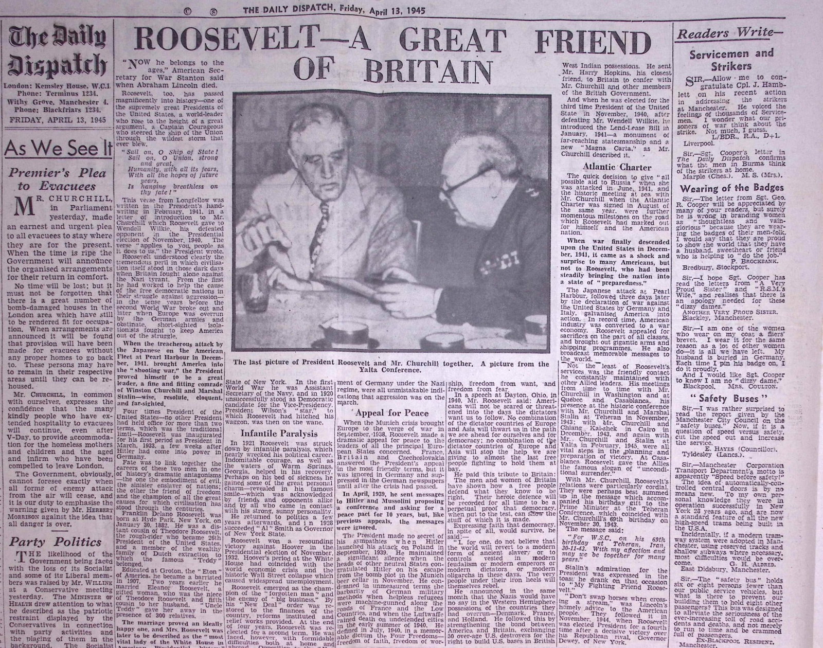 President Roosevelt Dies, Truman Succeeds Him. WW2 Original 1945 Newspaper-17. - 2