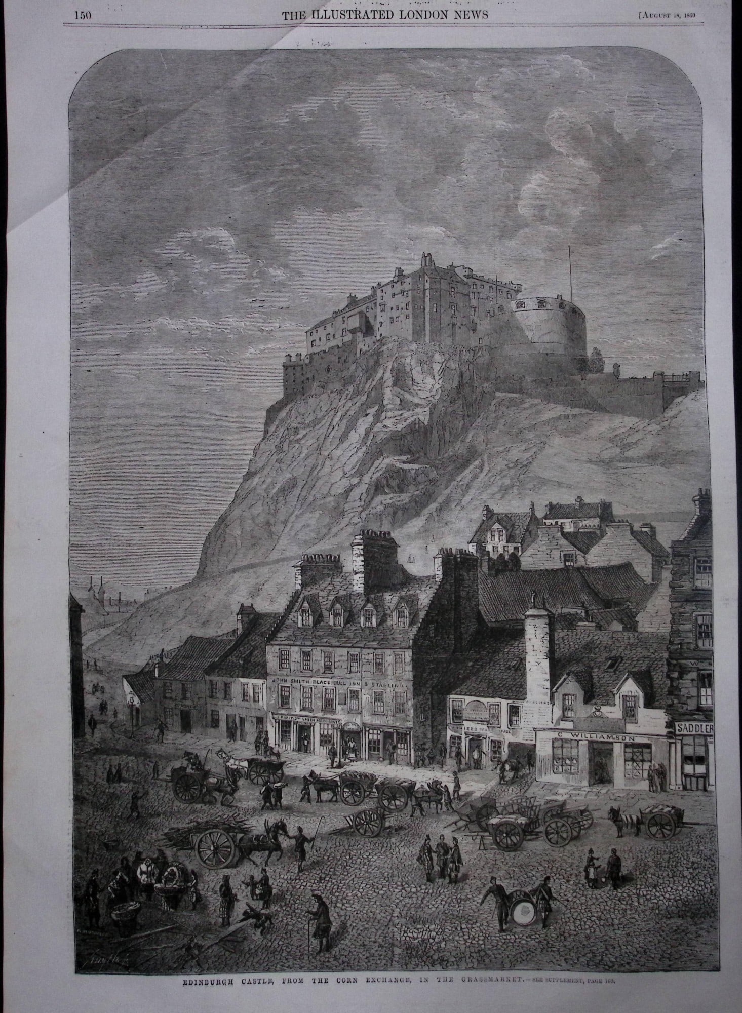 Edinburgh Castle From The Corn Exchange 162 Years-Old Antique Woodcut Engraving.: Title: Edinburgh Castle From The Corn Exchange 162 Years-Old Antique Woodcut Engraving. Description: Edinburgh Castle From The Corn Exchange 162 Years-Old Antique Woodcut Engraving. This Antique News