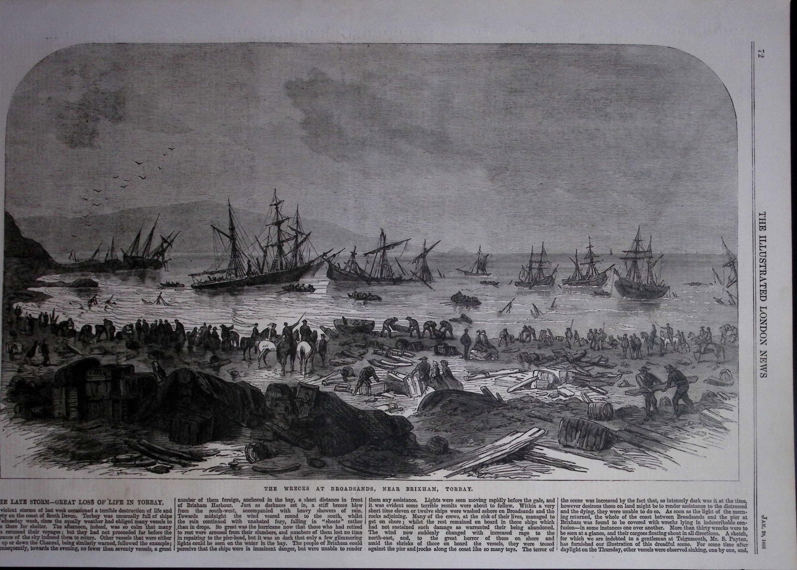 The Ship Wrecks Broadstairs Near Brixham Torbay Antique Woodcut Engraving. (1 of 1)