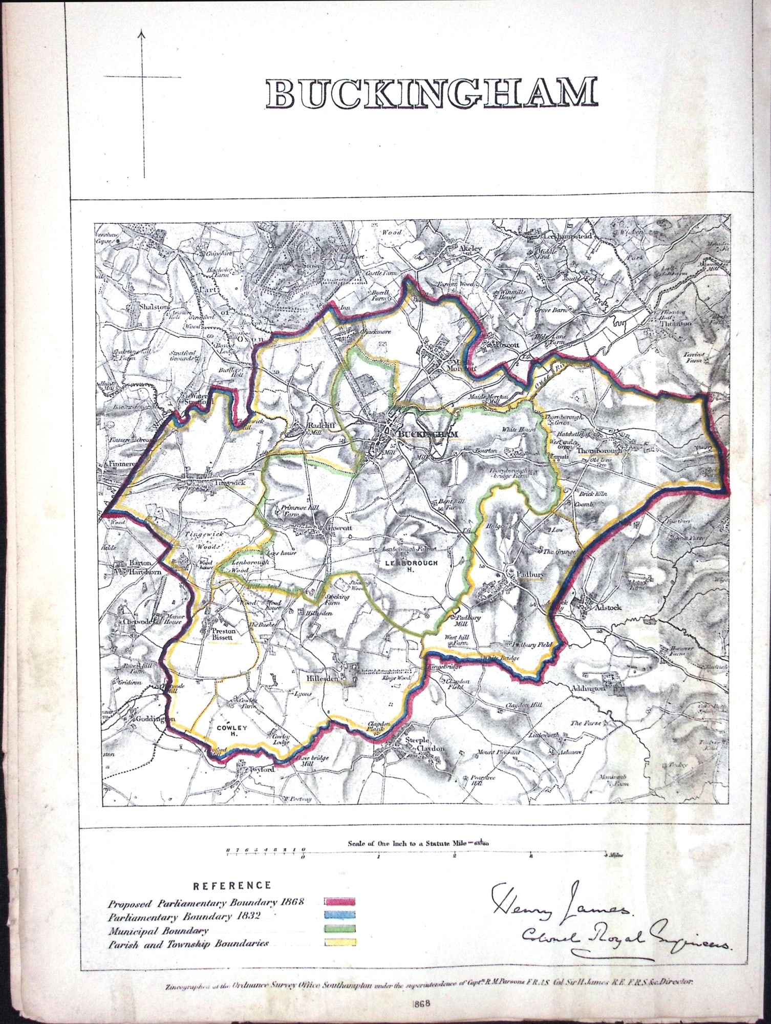 Buckingham Boundary Commission 157-Year-Old Coloured Antique Map.: Title: Buckingham Boundary Commission 157-Year-Old Coloured Antique Map. Description: Buckingham Boundary Commission 157-Year-Old Coloured Antique Map. Original Antique Lithograph Map Taken fro