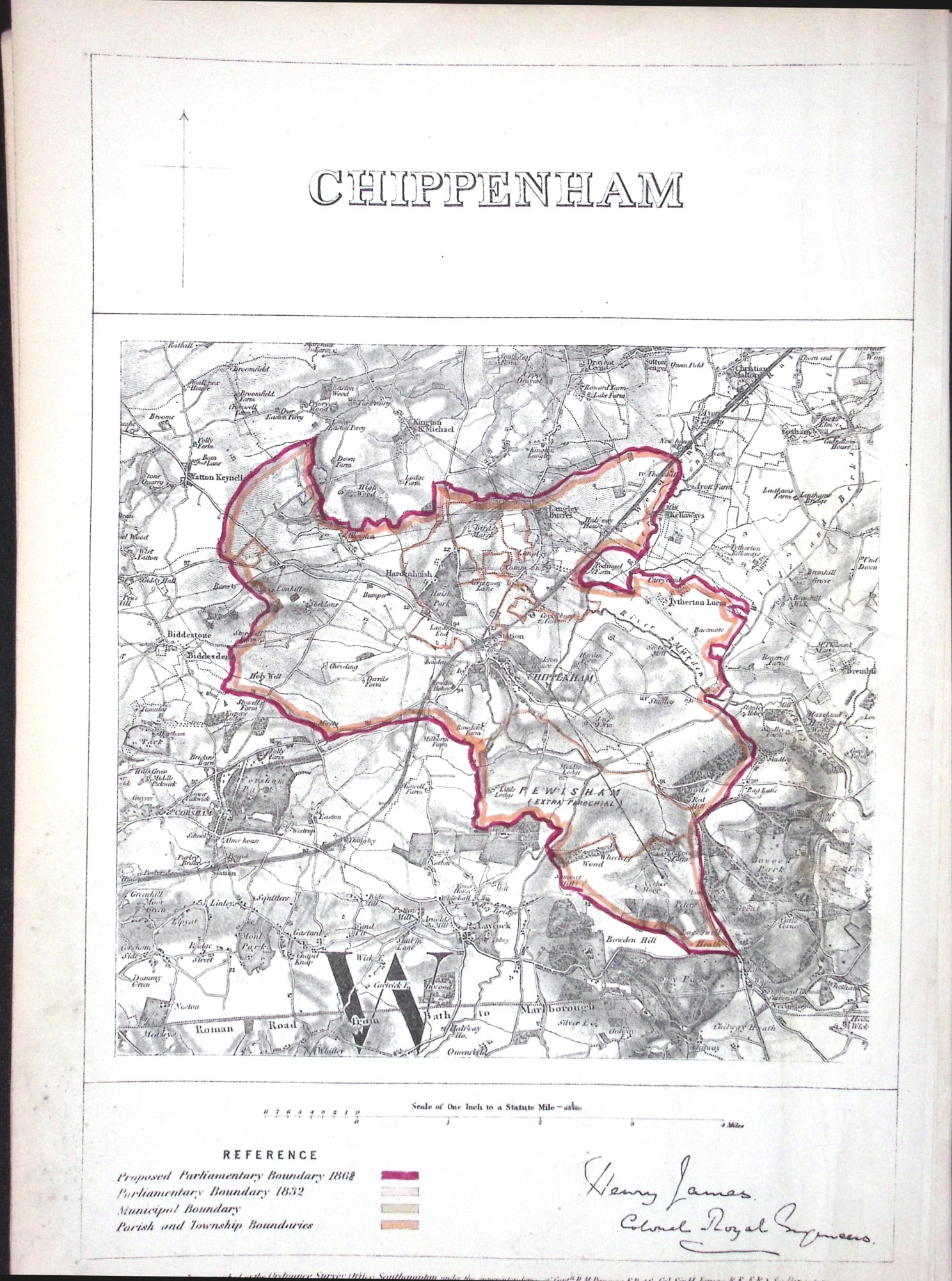 Chippenham Wiltshire Boundary Commission 157-Year-Old Coloured Antique Map. (1 of 1)